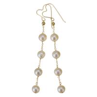 Sladkovodní Pearl Drop náušnice, s Gold naplněné, 14K plněné zlatem, pro ženy, bílý, 78mm,7mm, Prodáno By Pair