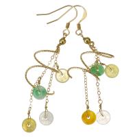 jade Boucle d'oreille goutte, avec Doublé or, 14K rempli d’or, pour femme, couleurs mélangées, 60mm,6mm, Vendu par paire