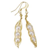 perle d'eau douce cultivée Boucle d'oreille goutte, avec Doublé or, 14K rempli d’or, pour femme, blanc, 53mm,8x33mm, Vendu par paire