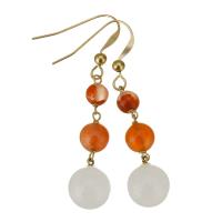 Hetian Jade Pendientes con Colgantes, con Yunnan Red Agate & Oro-llenado, 14K lleno de oro, para mujer, naranja rojizo, 47mm,10x12mm, Vendido por Par