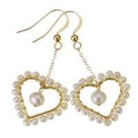 Sladkovodní Pearl Drop náušnice, s Gold naplněné, Srdce, 14K plněné zlatem, pro ženy & dutý, bílý, 48mm,23x20mm, Prodáno By Pair