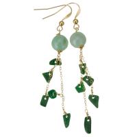 jade Boucle d'oreille goutte, avec Doublé or, 14K rempli d’or, pour femme, vert, 73mm,9mm, Vendu par paire