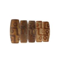 Naturlige tibetanske Agate Dzi Beads, Tibetansk agat, Drum, du kan DIY, gul, 40x18x18mm, Hole:Ca. 3mm, Solgt af PC