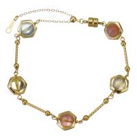 Gold-filled pulseira, with Selenita & Aquamarine & Morango Quartz & Cristal amarelo & cobre, 14K cheio de ouro, para mulher, multi colorido, 13.5x9mm,1mm, comprimento Aprox 7.5 inchaltura, vendido por PC