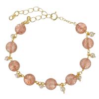 Cheia de jóias de ouro, Morango Quartz, with Gold-filled, with 2 lnch extender chain, 14K cheio de ouro, para mulher, rosa, 8mm, comprimento Aprox 6 inchaltura, vendido por PC