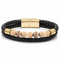 PU leder koord armbanden, met Edelsteen, gold plated, Dubbele laag & geverfd & verschillende materialen voor de keuze & uniseks, meer kleuren voor de keuze, 8mm, Lengte Ca 8.6 inch, Verkocht door PC