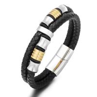 Los hombres de la pulsera y del brazalete, acero inoxidable, con Cuero de PU, Joyería & para hombre, más colores para la opción, 200mm, Vendido por UD