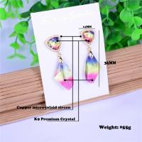 Pendientes de Cristal, chapado en color dorado, micro arcilla de zirconia cúbica & para mujer, más colores para la opción, 14x36mm, Vendido por Par