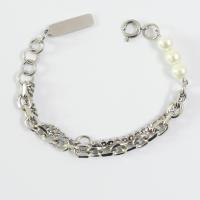 Tíotáiniam Cruach Bracelet, Cruach Tíotáiniam, le Pearl, snasta, do bhean & le zirconia ciúbach, airgid, Fad 19 cm, Díolta De réir PC