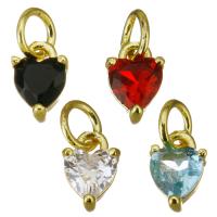 Colgantes de latón cúbicos Circonia (CZ), metal, Corazón, chapado, micro arcilla de zirconia cúbica, más colores para la opción, 5.5x8x4mm, agujero:aproximado 3.5mm, 30PCs/Grupo, Vendido por Grupo