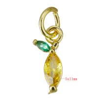 Pendenti di ottone di Cubic Zirconia (CZ), placcato color oro, Micro spianare cubic zirconia, giallo, 5x11x3mm, Foro:Appross. 3.5mm, 30PC/lotto, Venduto da lotto