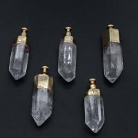 Μενταγιόν Φυσικό χαλαζία, Ορείχαλκος, με Clear Quartz, Πολύγωνο, σαφής, 65x20x20mm, Sold Με PC