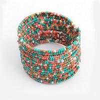 Glas Seed Beads Cuff Bangle, med Zinc Alloy, guldfarve belagt, multi-streng, flerfarvede, 4.2cm, Længde Ca. 7-9 inch, Solgt af PC