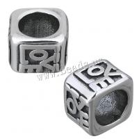 Acier inoxydable Perles Grand Hole, cube, noircir, 10x8x10mm, Trou:Environ 6.5mm, 10PC/lot, Vendu par lot