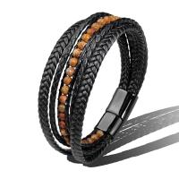 PU Cord Armbånd, Stainless Steel, med PU & Antique Agate, mode smykker & Unisex, sort, 215mm, Solgt af PC