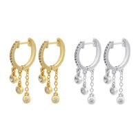 Boucle d’oreille goutte strass Hoop, laiton, Placage, pavé de micro zircon & pour femme, plus de couleurs à choisir, 16x32mm, Vendu par paire