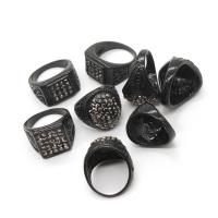 Anel de liga de zinco, forma de anel, unissex & com strass, preto, 20x20x3mm, 100PCs/box, vendido por box