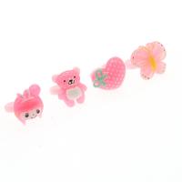 Bague enfants, Acrylique, animal, pour les enfants, rose, 20x20x3mm, 100PC/sac, Vendu par sac