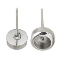 Edelstahl Ohrring Stecker, rund, DIY, originale Farbe, 6x14.5mm,4mm,0.7mm, verkauft von Paar