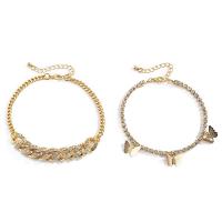 Bracelet de cheville de fer, avec 1.9inch chaînes de rallonge, papillon, Placage, 2 pièces & pour femme & avec strass, plus de couleurs à choisir, Longueur Environ 8.6 pouce, Vendu par fixé