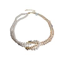 Fashion Choker halskæde, Zinc Alloy, med Plastic Pearl, Runde, guldfarve belagt, kuglekæde & for kvinde & med rhinestone, nikkel, bly & cadmium fri, Solgt Per Ca. 15.3 inch Strand