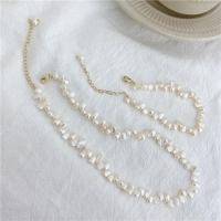 Freshwater Pearl Brass Chain Necklace, Pérolas de água doce, with cobre, with 2.4inch extender chain, Irregular, cromado de cor dourada, Vario tipos a sua escolha & para mulher, vendido por Strand