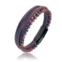 PU cavo bracciali, with occhio di tigre & acciaio inox, placcato, multistrato & tinto & per l'uomo, nessuno, 215mm, Venduto da PC