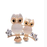 Cats Eye broche, Zinc Alloy, med Cats Eye, Owl, forgyldt, for kvinde & med rhinestone, flere farver til valg, 50x41mm, Solgt af PC