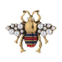 Zinc Alloy Brocher, med perle, Bee, forgyldt, for kvinde & med rhinestone, blandede farver, 45x36mm, Solgt af PC