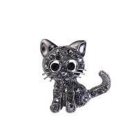 Zinc Alloy Brocher, Cat, forgyldt, Unisex & med rhinestone, sort, 25x30mm, Solgt af PC