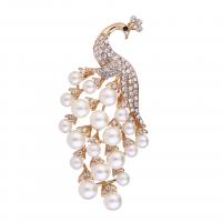 Zinc Alloy Brocher, med perle, Peacock, forgyldt, for kvinde & med rhinestone, gylden, 35x80mm, Solgt af PC