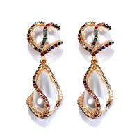 Sinc Alloy Earrings, le Pearl, plátáilte, do bhean & le rhinestone, dathanna measctha, 20x60mm, Díolta De réir Péire