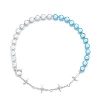 Collier de perles en plastique, Acier titane, avec Plastique ABS perle, Placage, unisexe & avec strass, bleu, 25*14*3mm,10mm, Longueur Environ 17.72 pouce, Vendu par PC