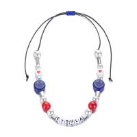 Collier de perles en plastique, Plastique ABS perle, avec Perle en alliage de zinc & Acier titane & corde de coton, Réglable & unisexe, couleurs mélangées, Longueur Environ 23.62 pouce, Vendu par PC