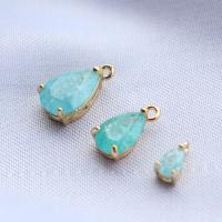 Quartz Gemstone Pendants Brass with Crackle Quartz Teardrop KC gold color plated blue Sold By Lot