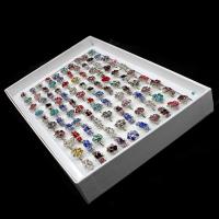 Zinc Alloy fingerring, for kvinde & med rhinestone, flerfarvede, 200x200x30mm, 100pc'er/Box, Solgt af Box