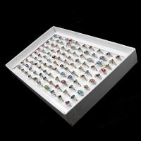 Zinc Alloy fingerring, for kvinde & med rhinestone, flerfarvede, 200x200x30mm, 100pc'er/Box, Solgt af Box