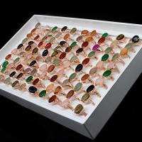 Gemstone Finger Ring, Cink ötvözet, -val Természetes kő, Állítható & egynemű, kevert színek, 200x200x30mm, 100PC-k/Box, Által értékesített Box