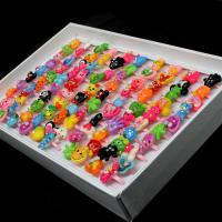 Børn Finger Ring, Resin, Animal, for børn & med rhinestone, flerfarvede, 210x190x40mm, 100pc'er/Box, Solgt af Box