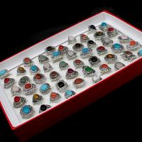 Gemstone fingerring, Zinc Alloy, med Natursten, Unisex, blandede farver, 200x200x30mm, 50pc'er/Box, Solgt af Box