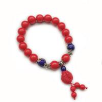 Fashion Cinnabar Bracelet with Gelatin & Cloisonne Round folk style & for woman 10mm Sold By Strand