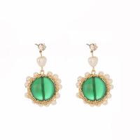 Earrings Gemstone, Sinc Alloy, le Gemstone & Pearl Plaisteacha, dath an óir plated, do bhean, glas, 22x37mm, Díolta De réir Péire