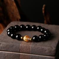 Gemstone Armbånd, obsidian, mode smykker & Unisex, sort, 10.50mm, Solgt af Strand