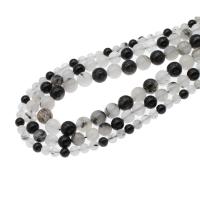 Natuurlijke Quartz sieraden kralen, Black Rutilated Quartz, Ronde, DIY & verschillende grootte voor keus, gemengde kleuren, Per verkocht 38 cm Strand