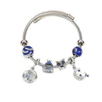 Stainless Steel Bangle with Titanium Steel & Zinc Alloy plated for woman & enamel & with rhinestone blue Sold By PC