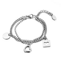 Partículas de acero Pulsera, con 1.96 lnch extender cadena, pulido, Doble capa & diverso tamaño para la opción & para hombre, Vendido por UD