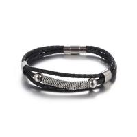 Partículas de acero Pulsera, con Cuero de PU, pulido, para hombre, Negro, 220mm, Vendido por UD