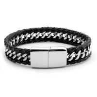 PU Cord Armbånd, Titanium Stål, med PU, poleret, Unisex, sort, Længde Ca. 8.27 inch, Solgt af PC