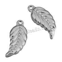 Rostfritt stål Smycken Hängen, ROSTFRITT STÅL, Leaf, ursprungliga färgen, 8x18x3mm, Hål:Ca 1mm, 10PC/Lot, Säljs av Lot