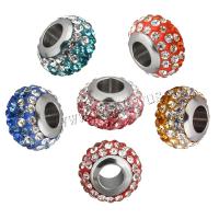 Perles strass de style European, argile, rondelle, noyau unique en acier inoxydable sans filetage, plus de couleurs à choisir, 12.50x8x12.50mm, Trou:Environ 5mm, 10PC/lot, Vendu par lot